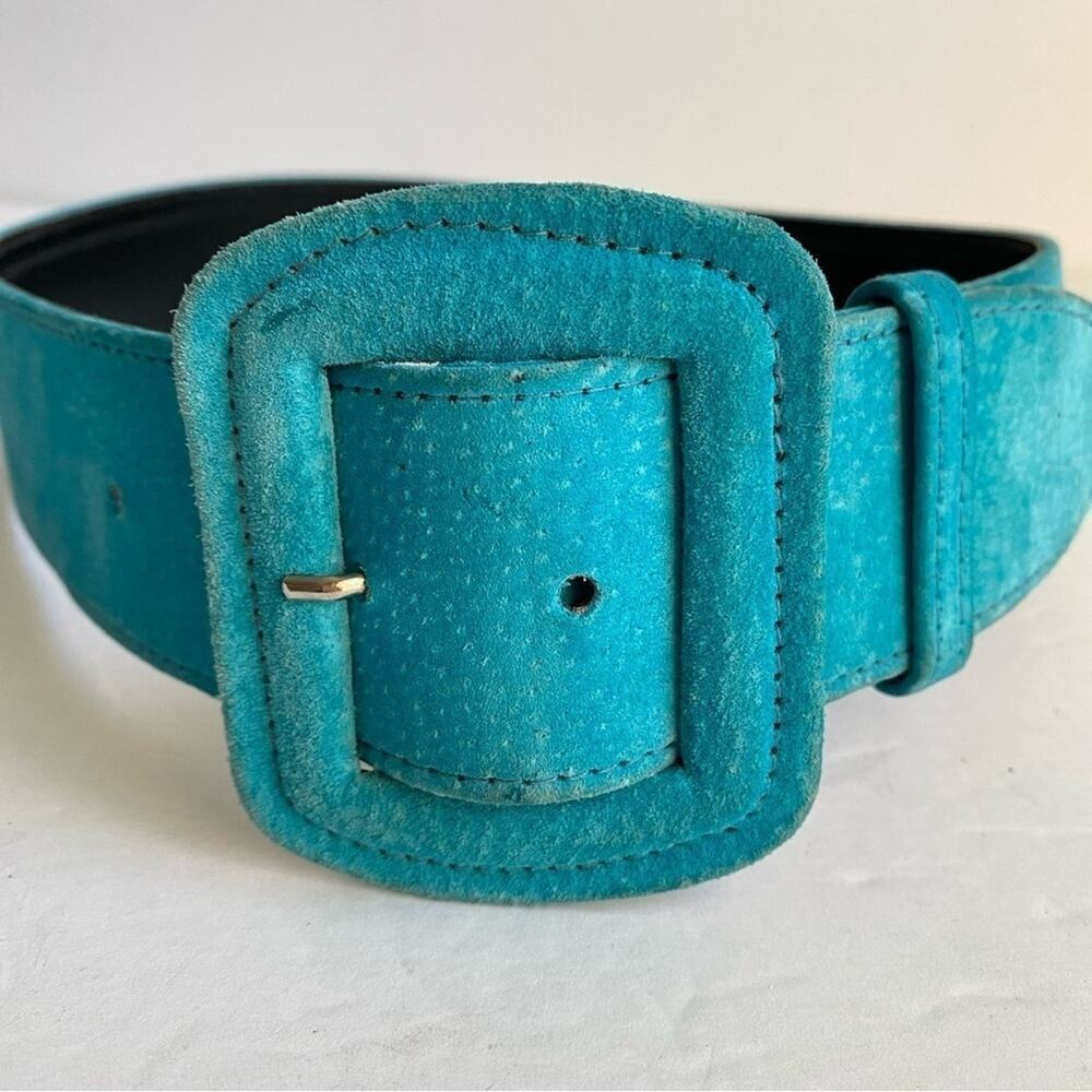 Vintage Statement Belt Jaeger Suede Turquoise‎ Wide Leather Womens 28 XS Small - Picture 5 of 9